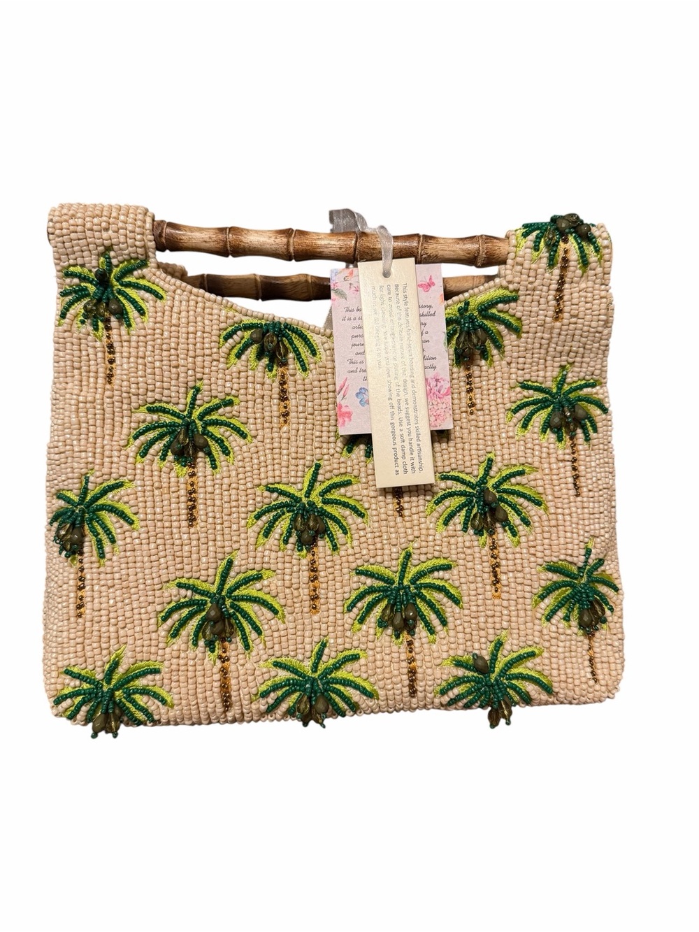 Beaded Palm Tree Clutch in Natural & Green